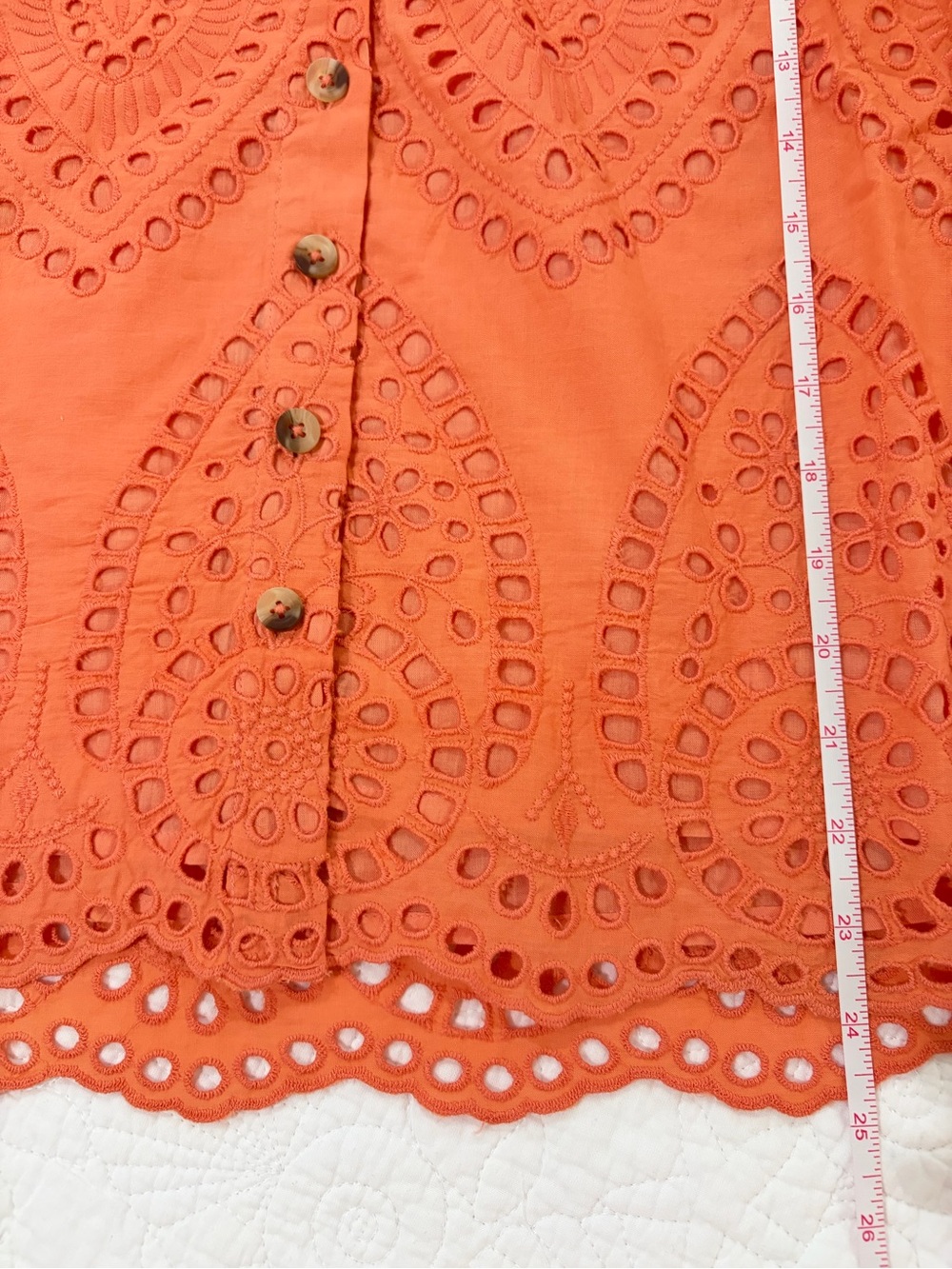 NWT SZ L Anthropologie Ollari New York Orange Eyelet Button-Front Blouse - Picture 7 of 9